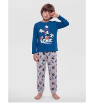 LCW Kids Mavi Bisiklet Yaka Sonic Baskılı Erkek Çocuk Pijama Takım