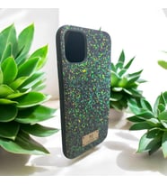 İPhone 11 Lüks Yeşil Renk Kristal Simli İçi Kadife Kumaşlı Telefon Kılıfı (Su Yeşili)