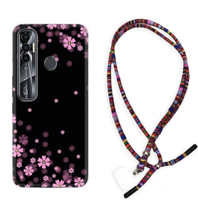 Tecno Spark 6 6 Go 8C 8 Pro 7 7 Pro Kılıf Boyun Asklı Rasta Silikon Black flowers 1391