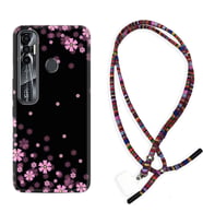 Tecno Spark 6 6 Go 8C 8 Pro 7 7 Pro Kılıf Boyun Asklı Rasta Silikon Black flowers 1391