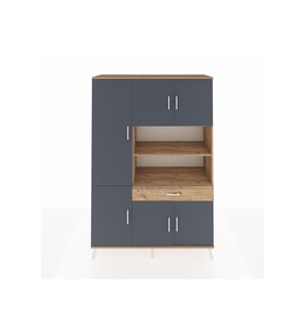 Hyperion Dolap 10 Raflı Tek Çekmeceli 6 Kapaklı 132x44x195 Çam-Antrasit/Çam