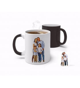 BK Gift Kişiye Özel Tam Boy Aile Karikatürlü Sihirli Kupa Bardak-1 (Beyaz)