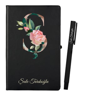 Kişiye Özel Hazırlanmış Siyah Defter ve Siyah Roller Kalem Seti