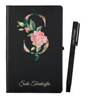 Kişiye Özel Hazırlanmış Siyah Defter ve Siyah Roller Kalem Seti
