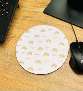 Happy Gökkuşağı Tasarımlı Oval Mouse Pad