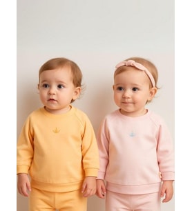 Kız Bebek 2’li Organik Basic Pembe ve Turuncu Sweatshirt Seti (Çok Renkli)