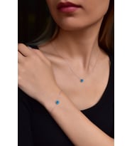Papatya Silver 925 Ayar Gümüş Rodyum Kaplama Cam Göz Kolye Ve Bileklik Set
