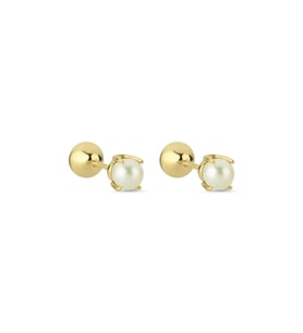 İkili Tragus Doğal İnci Çift Taraflı Top Piercing (Sarı)