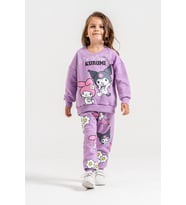 Lila Renk Eşofman Baskı Detaylı Sweatshirt & Eşofman Altı Kız Çocuk Alt Üst Takım