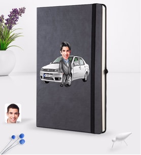 BK Gift Kişiye Özel Plakalı Erkek Fiat Albea Karikatürlü Siyah Termo Deri Defter 16x24cm Model 2