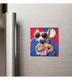 Mouse - Fare - Güneş Gözlüklü Style - Buzdolap Magneti - 9x9 Cm