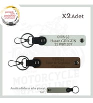 Motorculara Özel, İsim Plaka ve 0(-) Kan Grubu Yazılı Kişisel, x2' li Anahtarlık Set, Kahve-Beyaz-Gr (Çok Renkli)