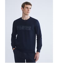 LCWAIKIKI Classic Lacivert Bisiklet Yaka Baskılı Erkek Sweatshirt