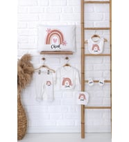 Pia Baby Premium %100 Pamuk İsme Özel Kız Bebek Hediye Seti Zıbın Yastık Kılıfı 5036-06 (Ekru)