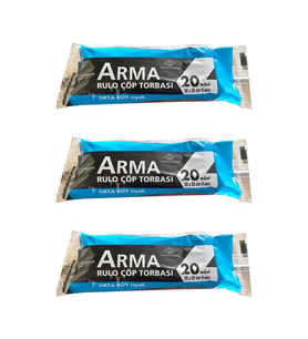 Arma Siyah Orta Boy 55 x 60 Cm. - 30 Litre Çöp Torbası Poşeti - 20 Adetlik 3 Rulo