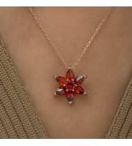 Gümüş Rose Kırmızı Çiçek Kolye