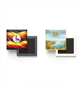 Buzdolap Magnetleri - Uganda Bayrağı ve Kampala Retro Tema - 2'li Set Magneti