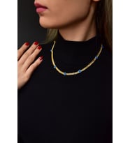 925 Ayar Gümüş Gold Kaplama Cam Göz Zincir Kolye
