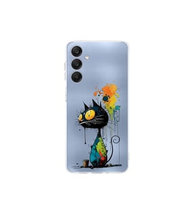 Samsung Galaxy A25 ile Uyumlu Splash Kedi Tasarımlı Şeffaf Silikon Kılıf