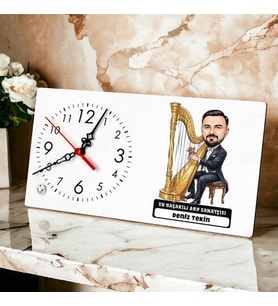 Arp Sanatçısı Müzisyen Erkek Karikatürlü Masa Saati