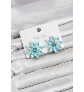 Buz Mavisi Renk Kristal Taşlı Lotus Çiçek Model Kadın Küpe - EBJ260725W44257