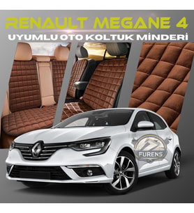 Renault Megane 4 Kahverengi Renk Tay Tüyü Cepli & Terletmez Sırtlı Oto Koltuk Minder Seti - Koltuk Koruma Kılıfı (ÖN & ARKA TAM SET)