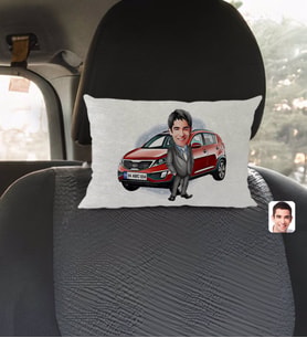 BK Gift Kişiye Özel Plakalı Erkek Kia Sportage Karikatürlü Dikdörtgen Araç Koltuk Yastığı-1