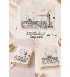 Aziz İstanbul 38x27 cm Büyük Boy Kitap Kılıfı Orta Boy, Hafız Boy ve Rahle Boy Kur'an Uyumlu