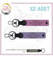 Motor Severlere Özel, İsim Plaka, B Rh (-) Kan Grubu Yazılı Özel Tasarım x2 Anahtarlık, Mor-Pembe-Gr (Çok Renkli)