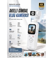 4K Ultra HD Profesyonel Aksiyon Kamerası Beyaz Vlog Kamera, 330° Dönebilir, Yüz Takibi, Dokunmatik Ekran, 75MP Fotoğraf Çözünürlüğü