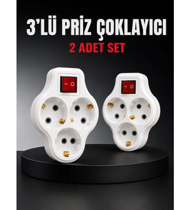 3’lü Priz Çoklayıcı 2 Adet Set Anahtarlı Kablosuz Duvar Tipi Priz Çoğaltıcı