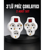 3’lü Priz Çoklayıcı 2 Adet Set Anahtarlı Kablosuz Duvar Tipi Priz Çoğaltıcı