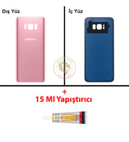 Samsung Galaxy S8 Plus Pembe Renk Arka Kapak + B7000 Yapıştırıcı Arka Cam Batarya Kapağı Pil Kapağı Lazer Kesim Back Cover Galaxy S8 Plus Uyumlu