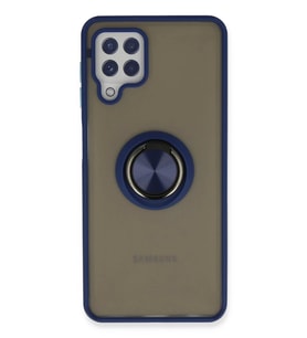 Newface Samsung Galaxy A22 Kılıf Montreal Yüzüklü Silikon Kapak - Lacivert