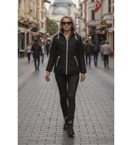 Kapüşonlu Kışlık Kadın Şişme Kısa Mont (Siyah)