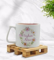 BK Gift Kişiye Özel Çiçek Tasarımlı Middle Beyaz Kupa Bardak Model 4