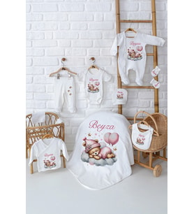 Pia Baby Premium %100 Pamuk Kız Bebek Hediyesi 10 Parça İsme Özel Doğum Seti 5026-01 (Krem)