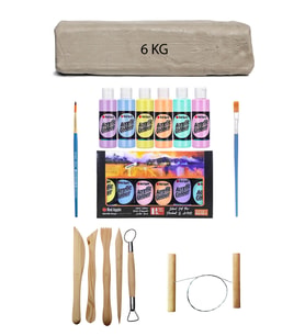 Beyaz Seramik Hamuru 6 kg Rich Master Mix Pastel Akrilik Set 6lı 60 cc Ebeşuar Seti Seramik Seti