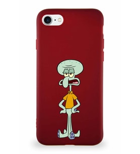 Apple iPhone 8 Soft Premier Kapak Squidward Dokunaç Tasarımlı Silikon Kılıf - Mürdüm (Şeffaf)