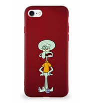 Apple iPhone 8 Soft Premier Kapak Squidward Dokunaç Tasarımlı Silikon Kılıf - Mürdüm (Şeffaf)