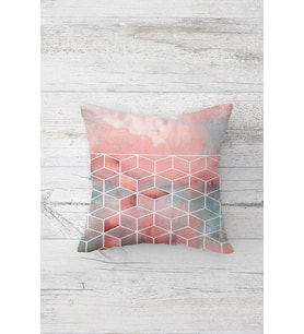 Renkli Geometrik Desen Çift Tarafı Baskılı Gizli Fermuar Yastık Kılıfı Kırlent Koltuk Yastık Kılıfı (Pembe)