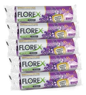 ŞeyliŞeyler - Florex Büzgülü Büyük Boy Çöp Torbası Lavanta Kokulu 65x70 cm 10 Paket