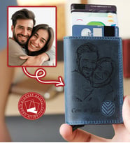 VAGAVE Kişiye ve İsme Özel Fotoğraf Baskısı Yapılabilir Mavi Renk Hakiki Deri Kartlık Mekanizmalı Erkek ve Kadın Deri Cüzdan Erkek Arkadaşa Kız Arkadaşa Eşe Sevgililer Günü Hediyesi Anneye Babaya Abiye Ablaya Hediyelik