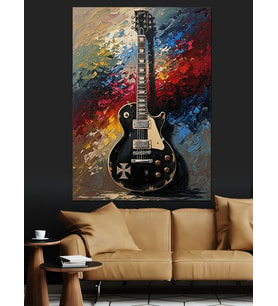 Siyah Gitar Soyut Sanat Dekoratif Kanvas - Mdf Ahşap Tablo