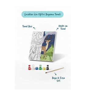 Sevimli Geyik Temalı Çocuk Boyama Tuvali – Şövalesiz Eğitici Boyama Seti 20x20 cm