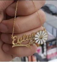 Vog Kişiye Özel Eylül Yazılı Papatya Isim Kolye 925 Ayar Gümüş Sevgiliye,Anneye,Arkadaşa Kolye (Sarı)