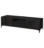 TV Sehpası, Venge-Parlak Cila-Siyah-Şeffaf Cam, 180x42x48 cm, Çıt Çıt Raylı