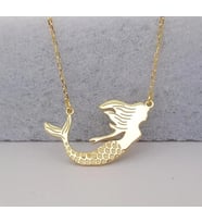 Kişiye Özel 925 Ayar Gümüş Zarif Işıltılı Deniz Kızı Kolye (Gold)