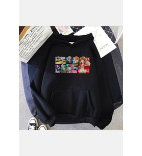 One Piece Friends Kapşonlu Sweatshirt (Siyah)