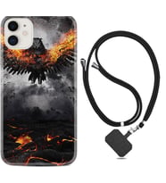 Apple iPhone 11 12 13 Mini Kılıf Boyun Askılı Silikon Ateş Kartalı 1766